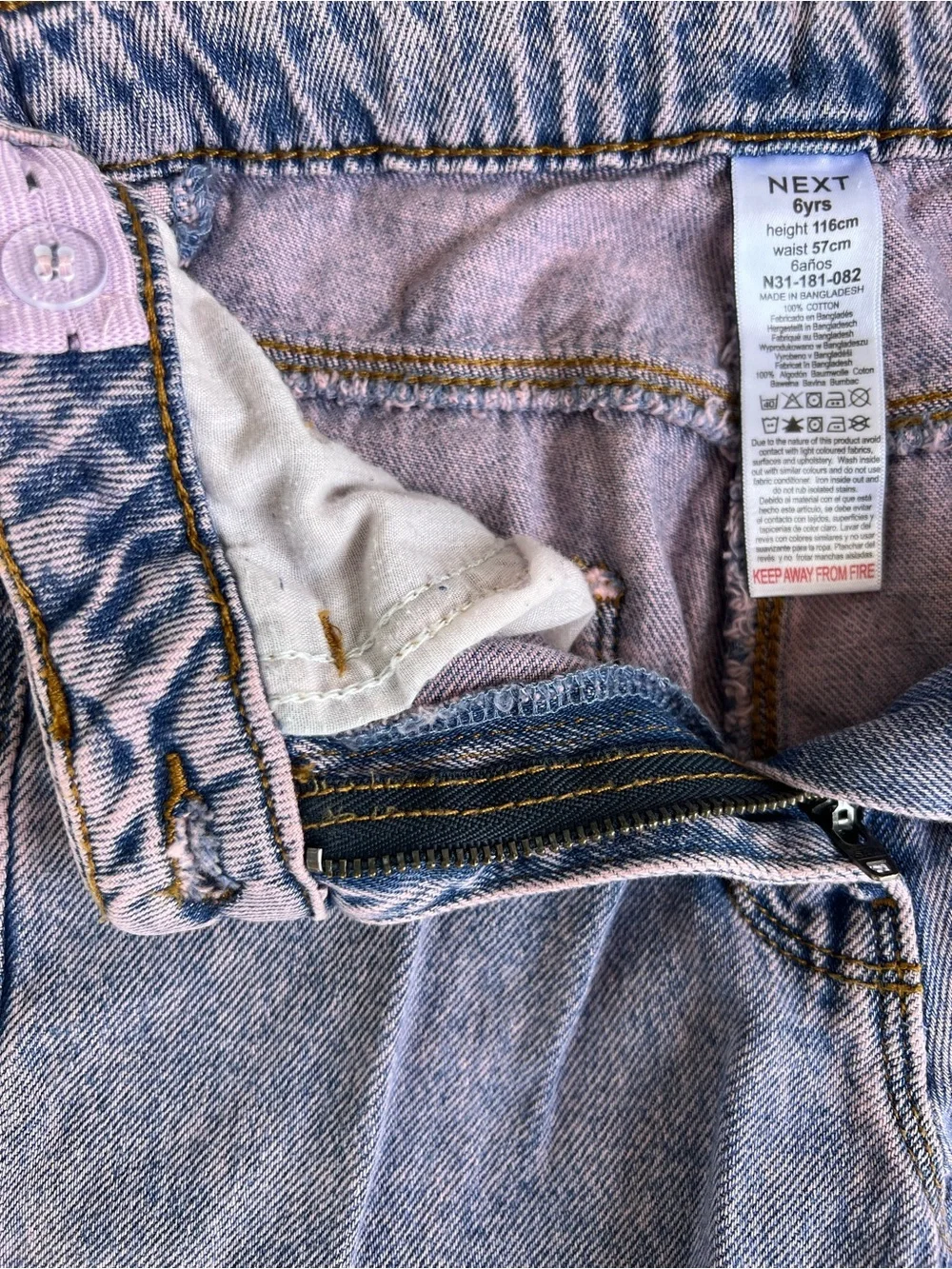 NEXT Girls Never Worn Cropped Jeans Size 6 Pink Blue Wash Denim